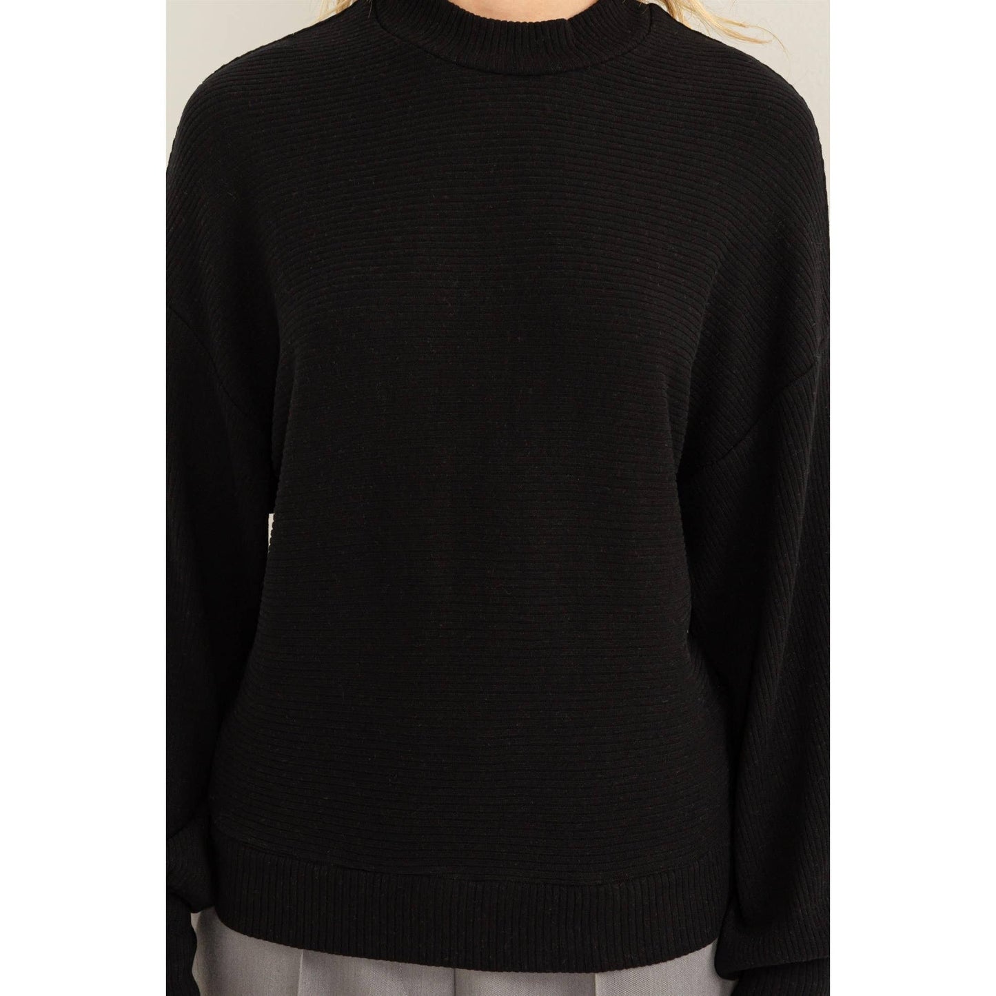 RIBBED BALLOON SLEEVE TOP