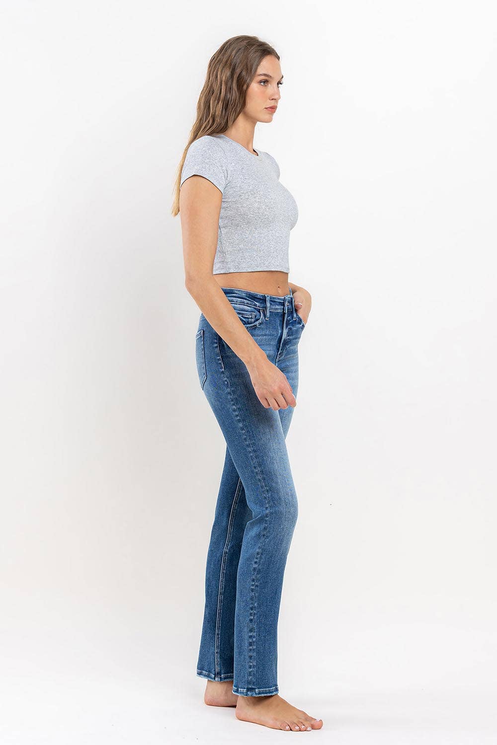 HIGH RISE LONG SLIM STRAIGHT JEANS T6201