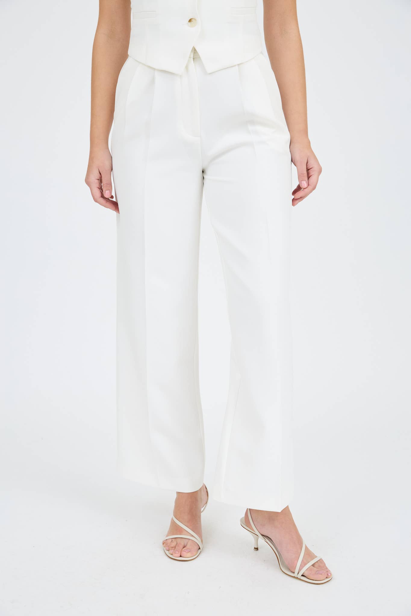 HIGH WAIST FRONT PLEAT WIDE LEG DRESS PANTS