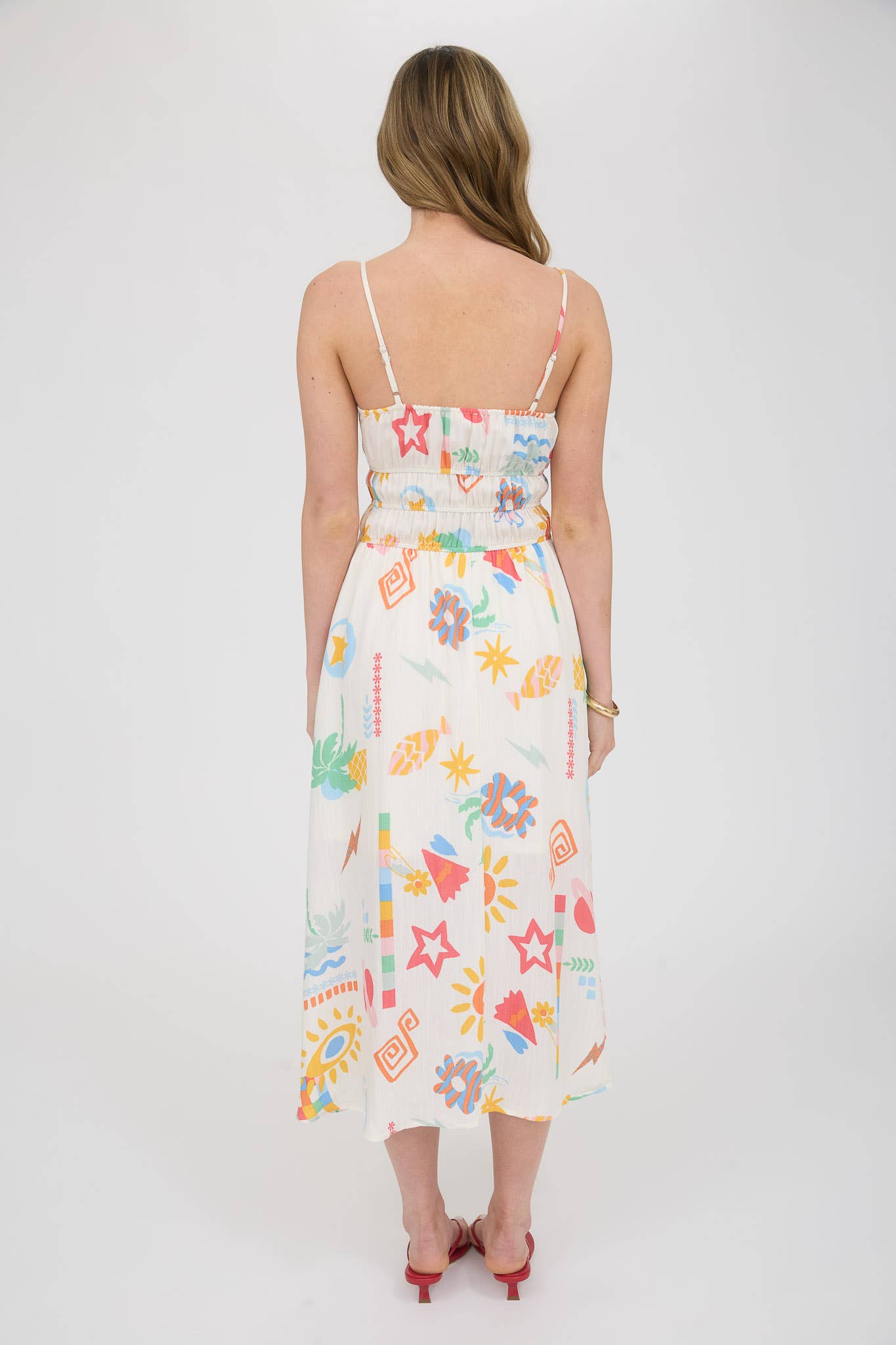 SUMMER PRINT SPAGHETTI STRAP MIDI SUNDRESS