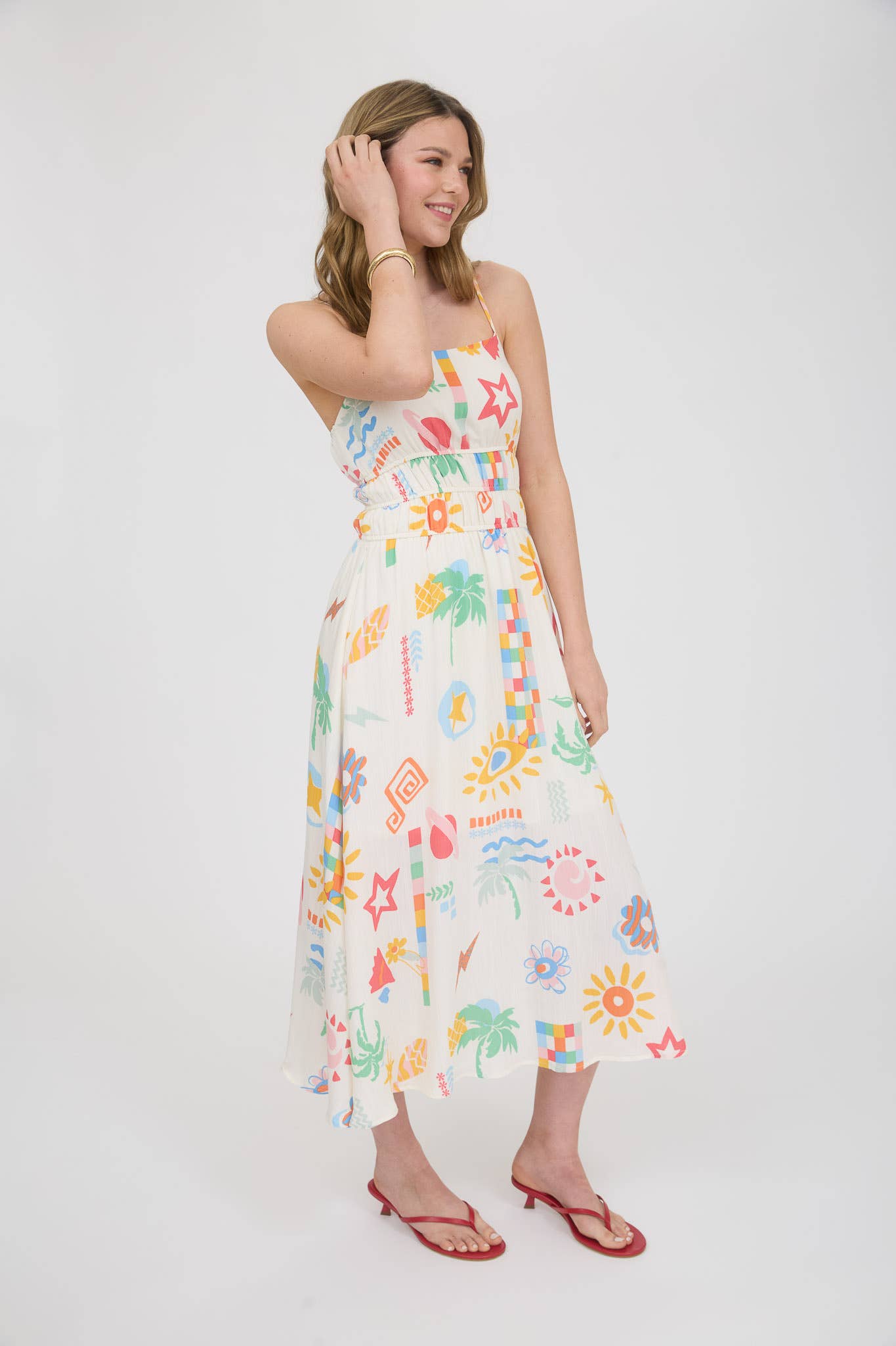 SUMMER PRINT SPAGHETTI STRAP MIDI SUNDRESS