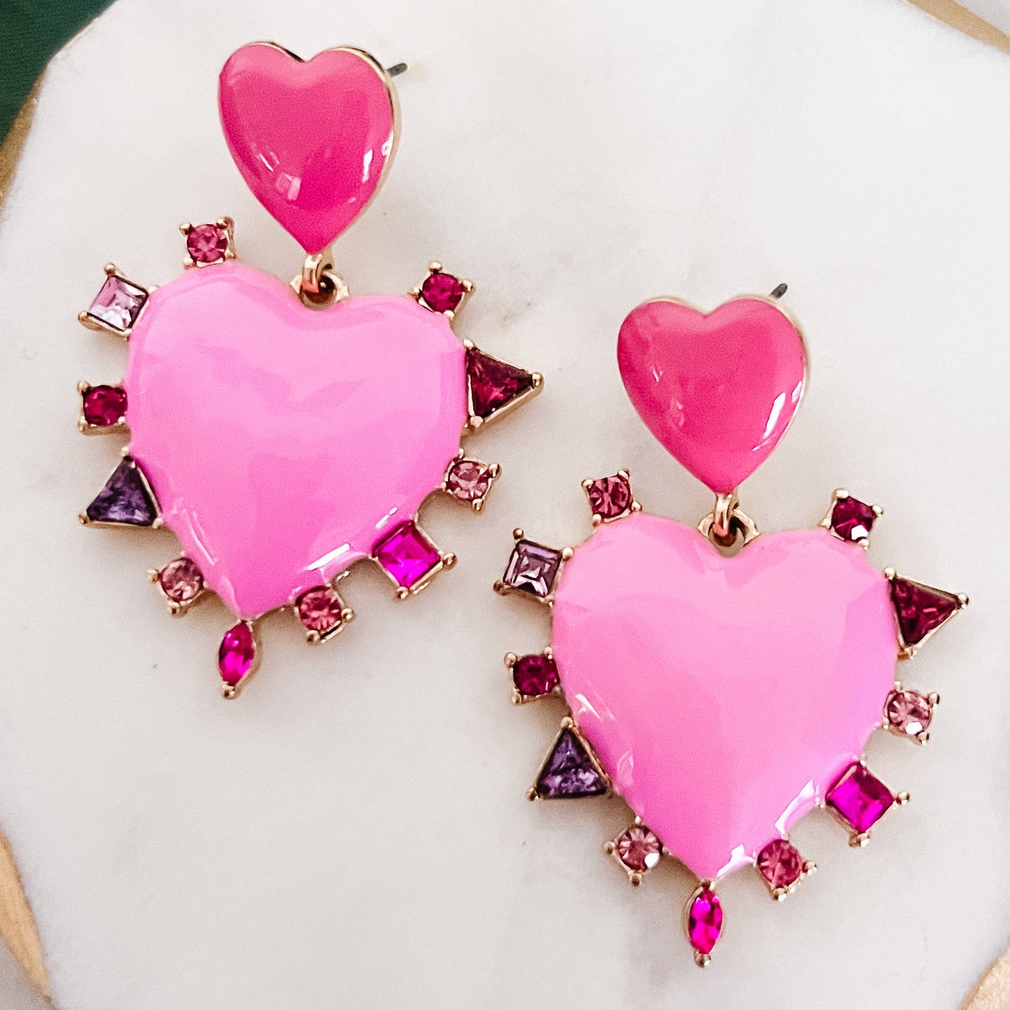 Pink Heart Statement Earrings