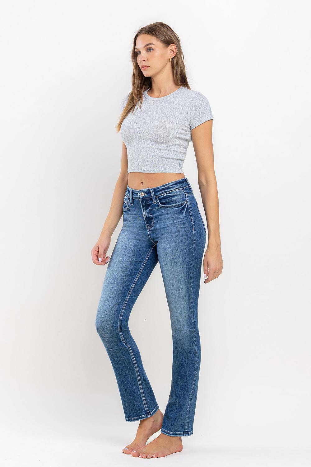 HIGH RISE LONG SLIM STRAIGHT JEANS T6201