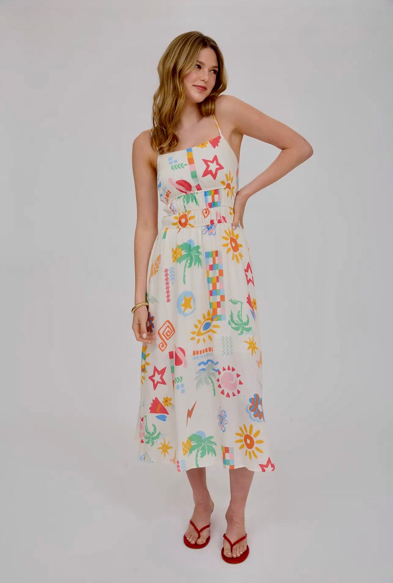 SUMMER PRINT SPAGHETTI STRAP MIDI SUNDRESS