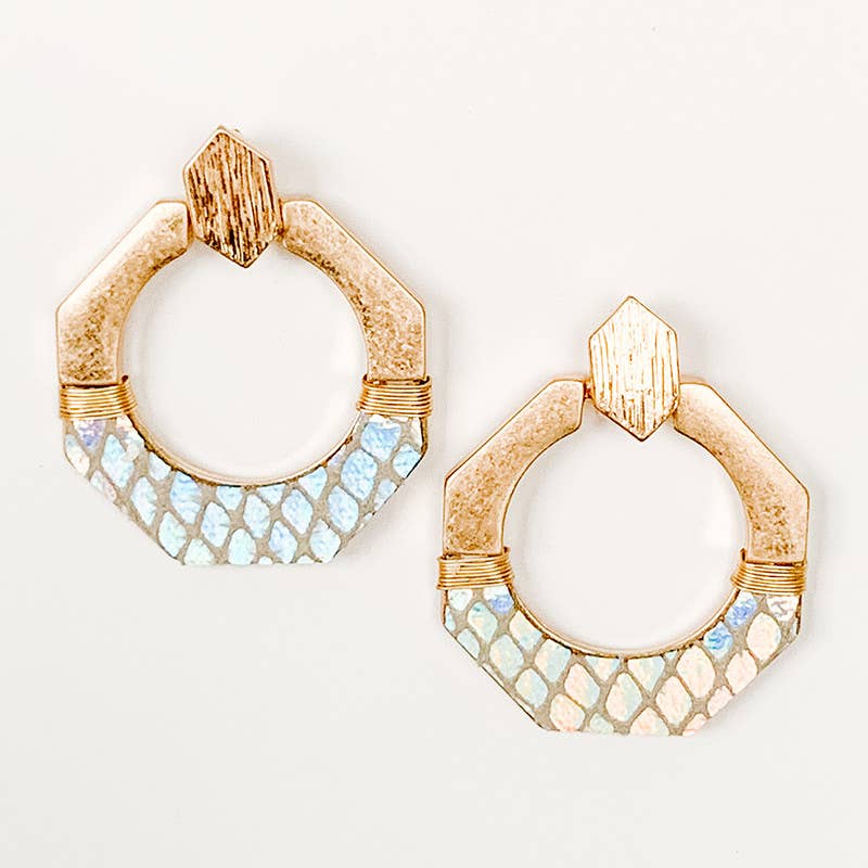 Metal and leather dangler earrings