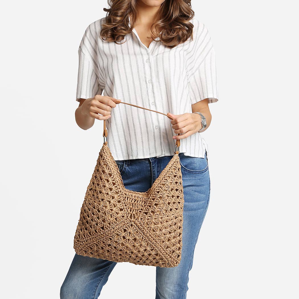 Triangular Pattern Design Straw Shoulder Bag