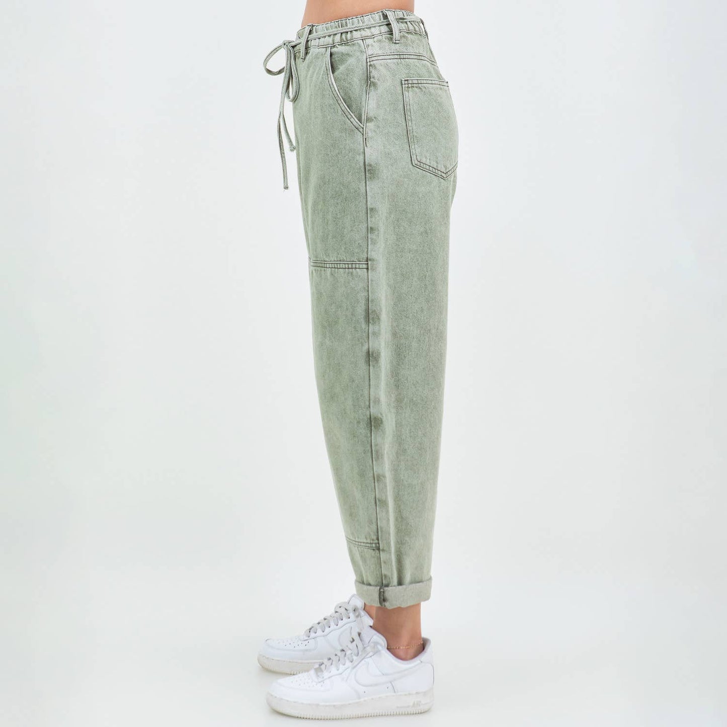 BARREL FIT PANTS GREEN Mineral Wash