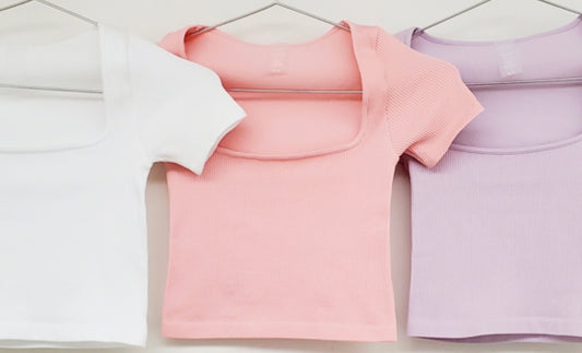 Pink Square Neck Ribbed Tee
