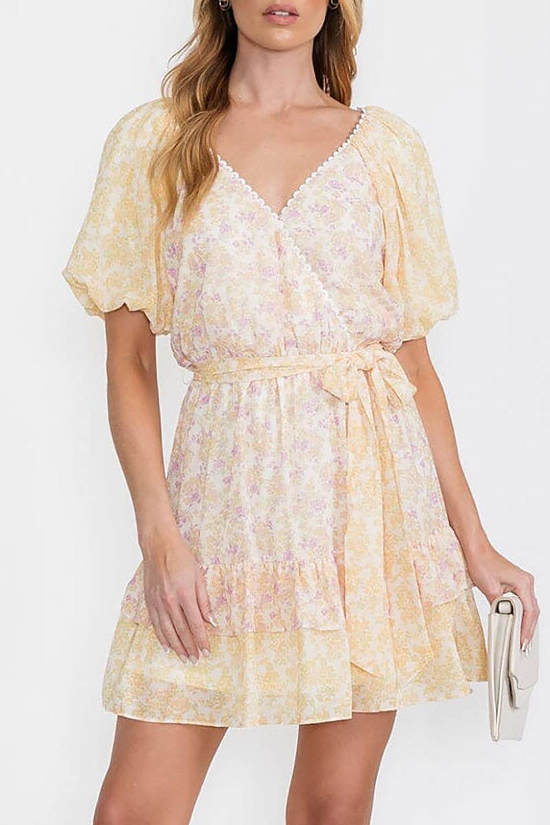 Butter Yellow Floral Print Dress