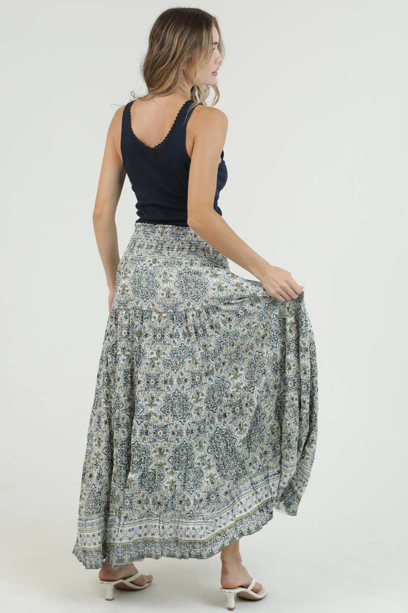 TIERED SKIRT WITH SMOCKED WAISTBAND