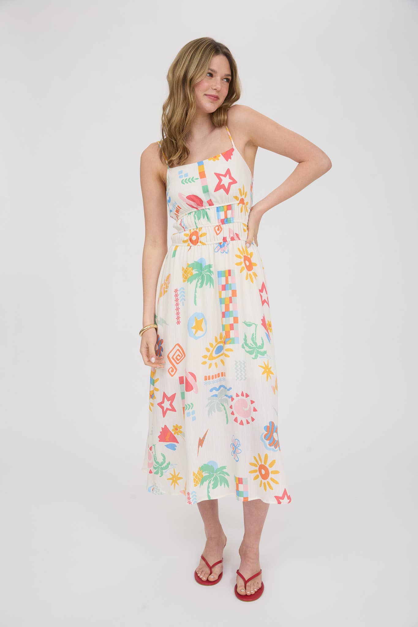 SUMMER PRINT SPAGHETTI STRAP MIDI SUNDRESS