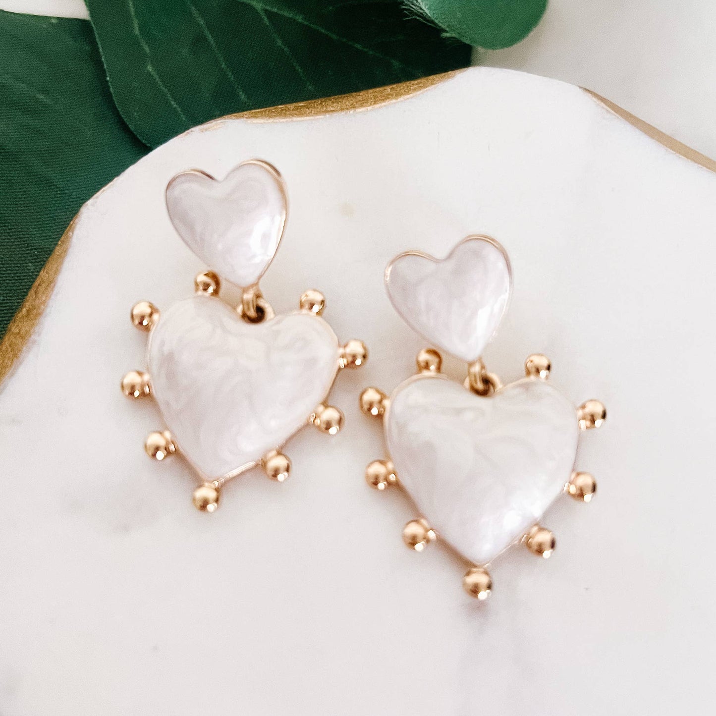 White Heart Earrings