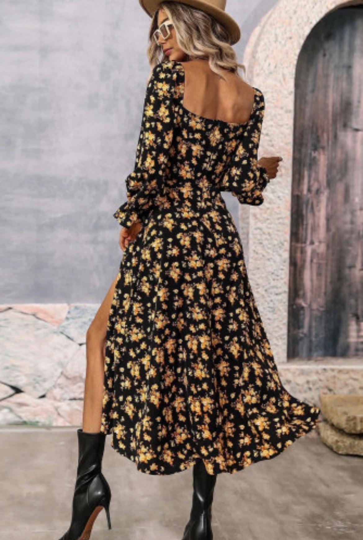 Black Floral Midi Dress