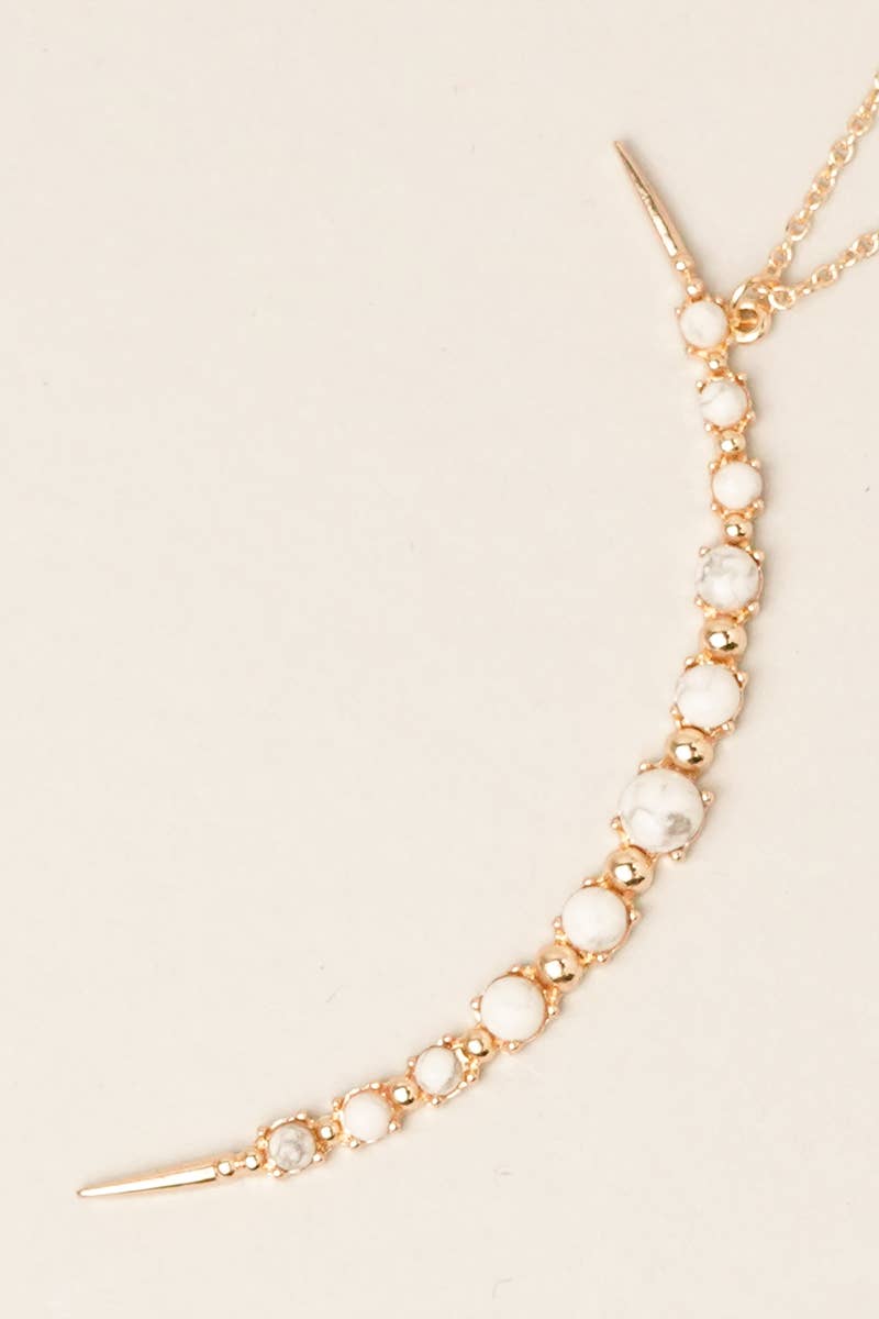 Moon Shaped Semi-Precious Stone Long Necklaces