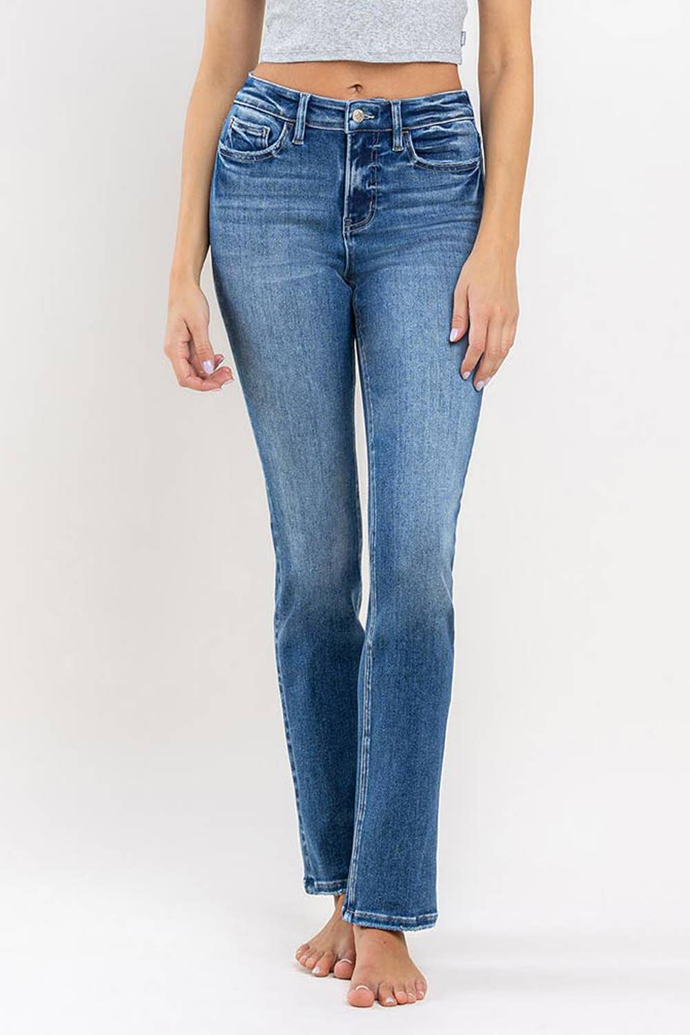 HIGH RISE LONG SLIM STRAIGHT JEANS T6201