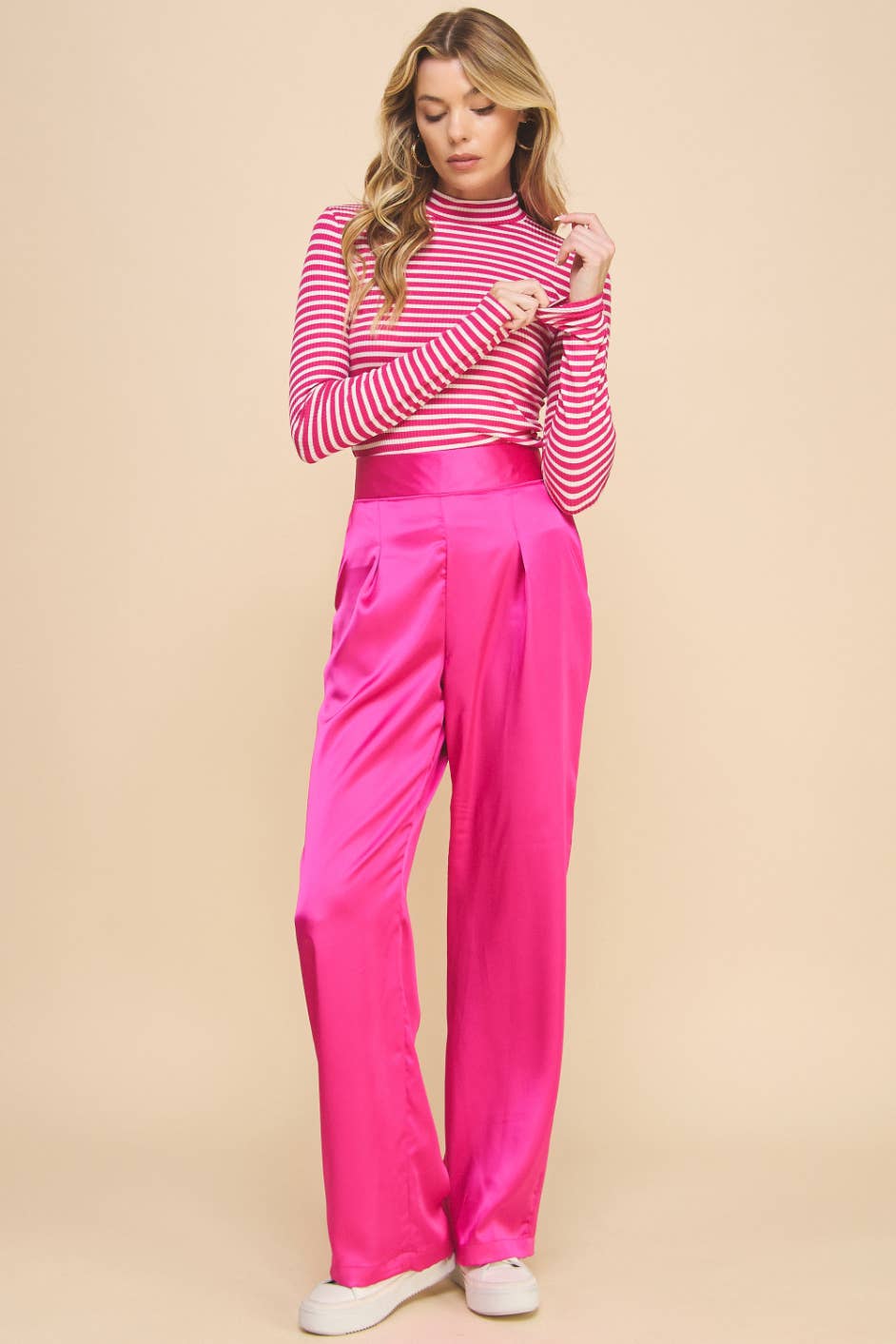 Be Simple Striped Top Fuchsia