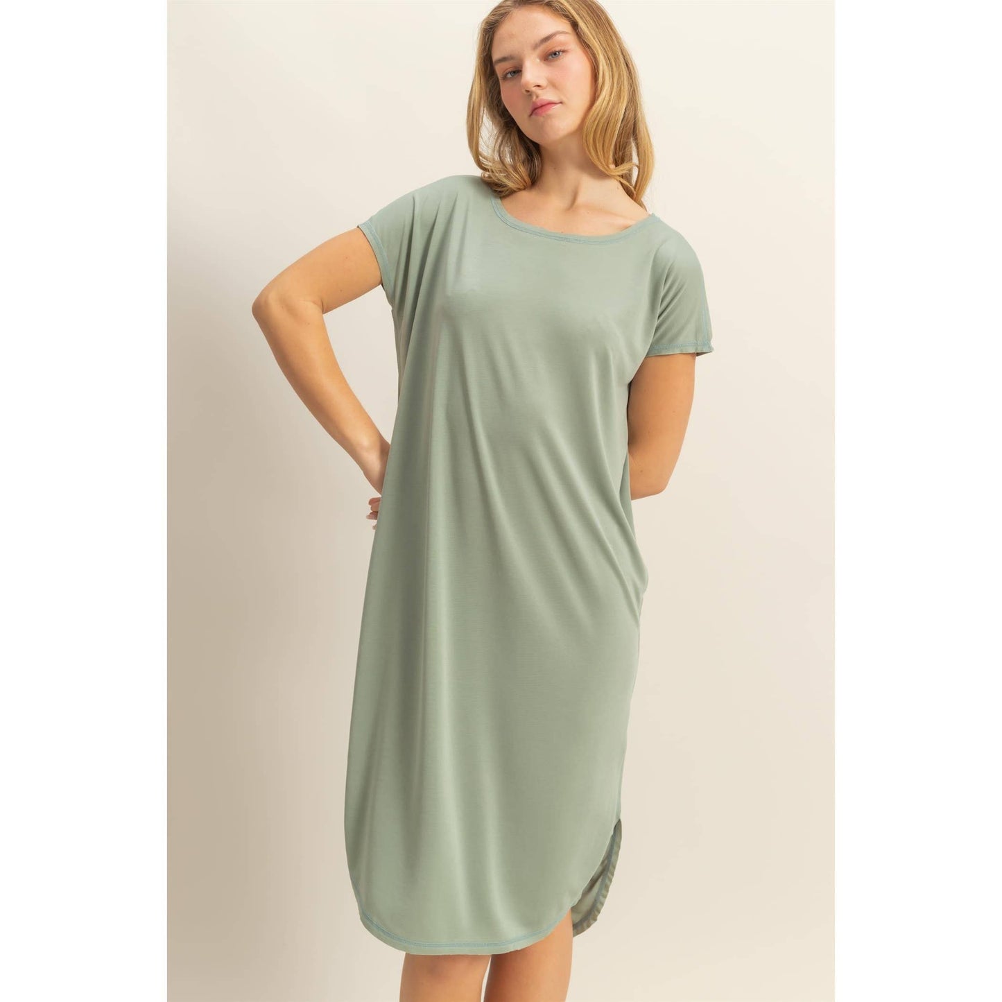 Soft High Low Midi Dress With Round Hem