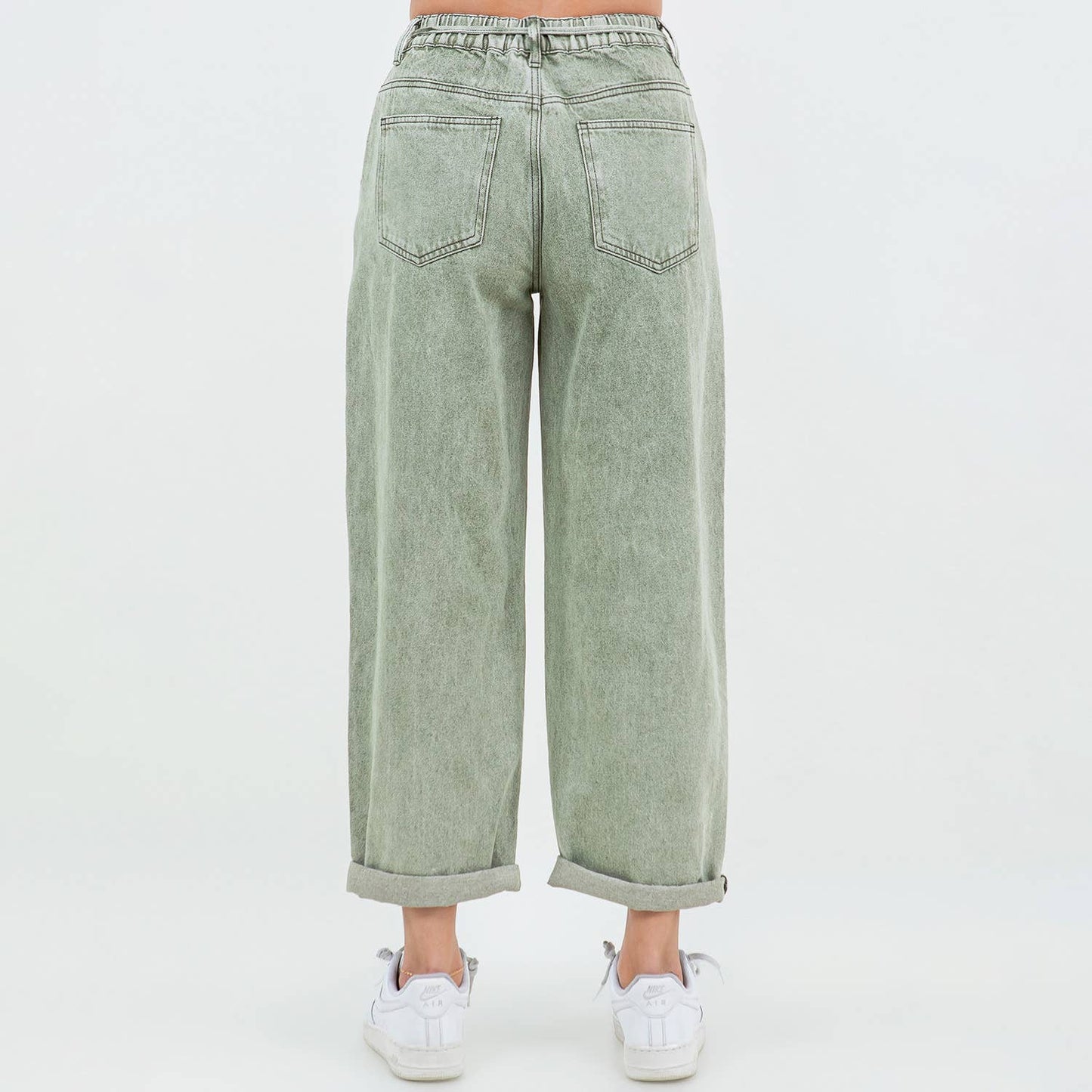 BARREL FIT PANTS GREEN Mineral Wash
