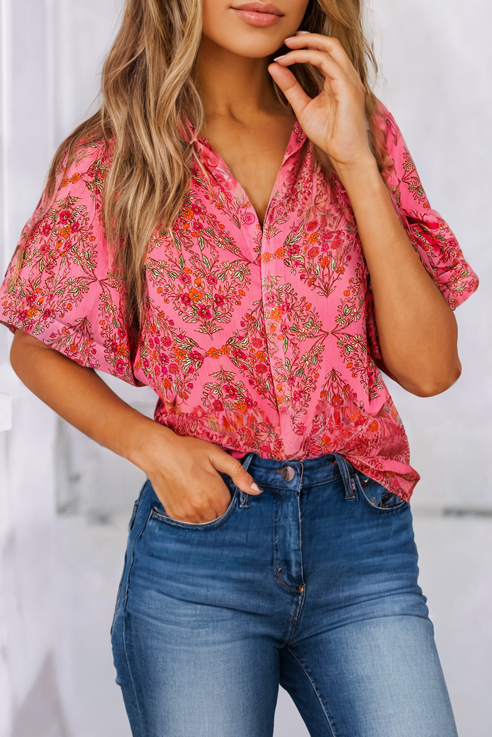 Floral Print Short Sleeve Loose Top