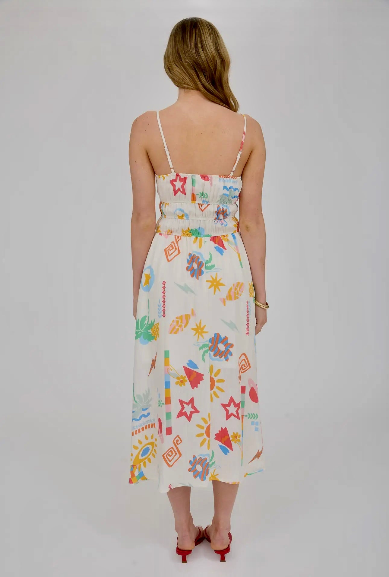 SUMMER PRINT SPAGHETTI STRAP MIDI SUNDRESS