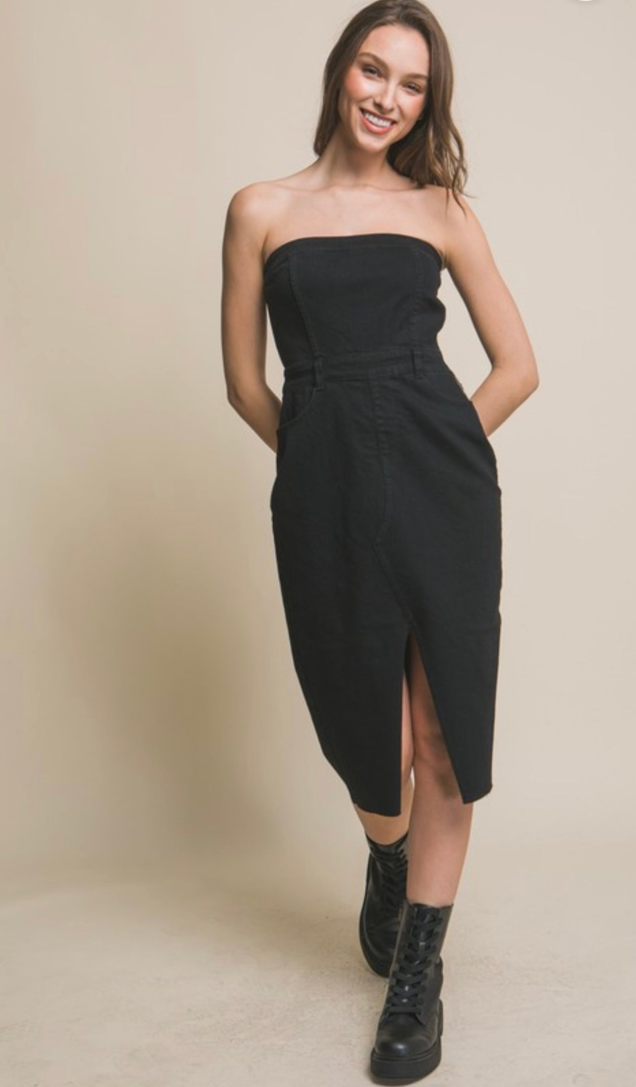 Strapless Black Denim Dress