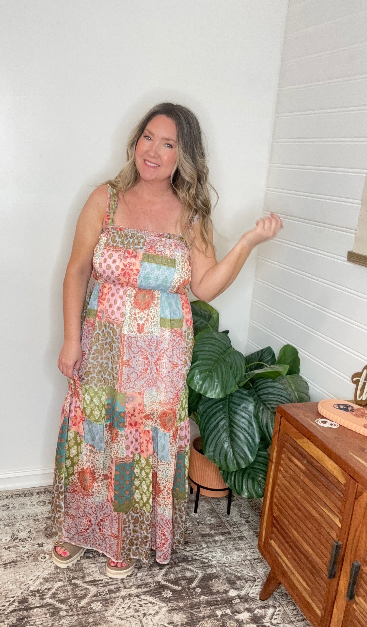 Smocked Top PatchWork Maxi Dress