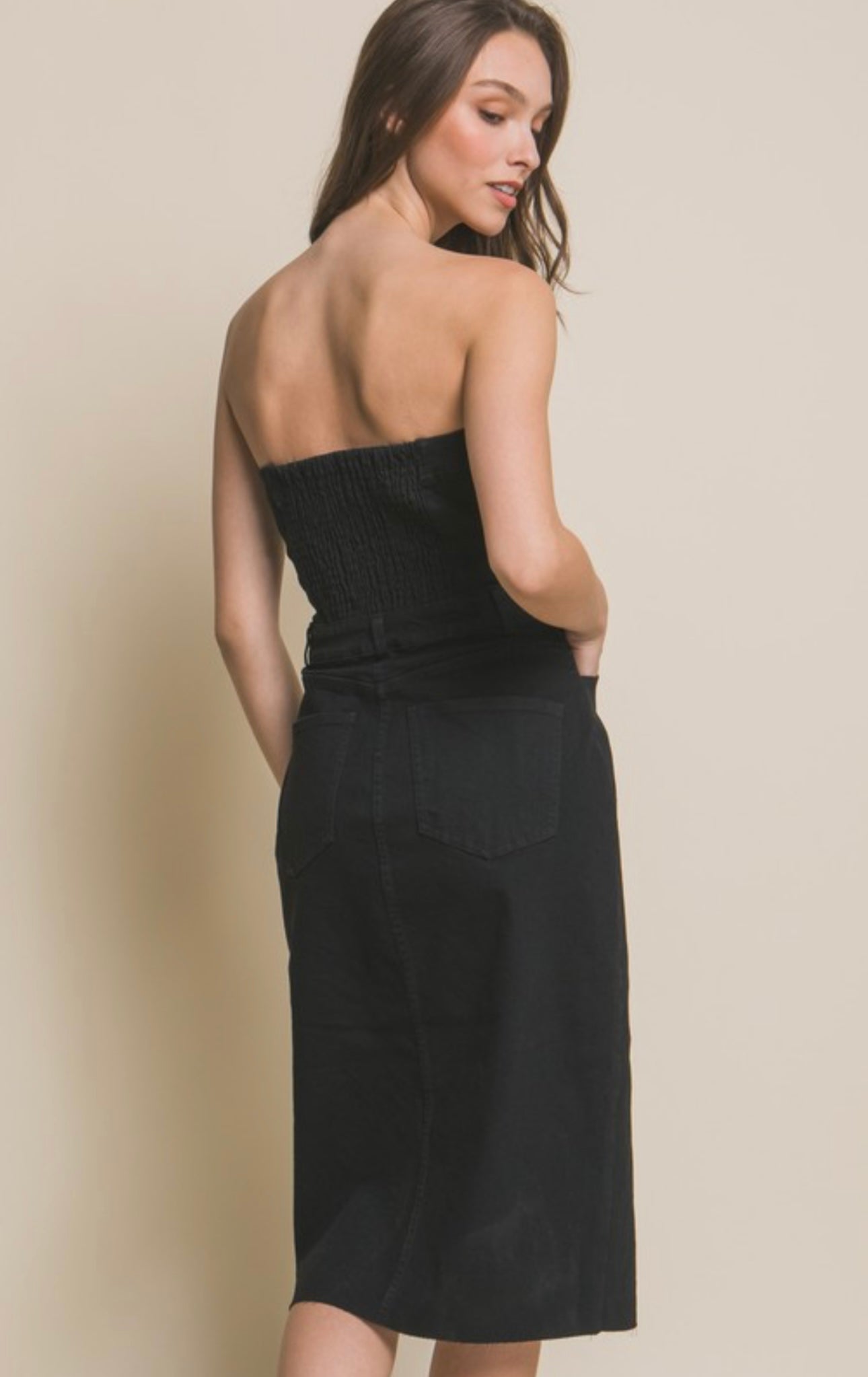 Strapless Black Denim Dress