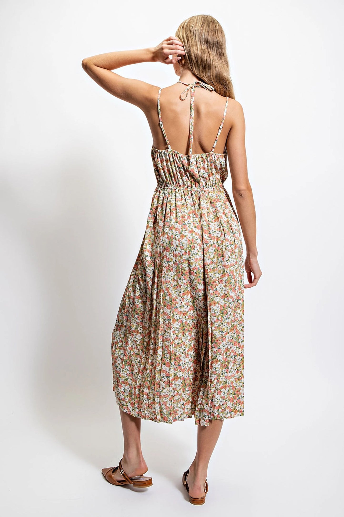 Floral Print Pleated Skirt Midi Dress