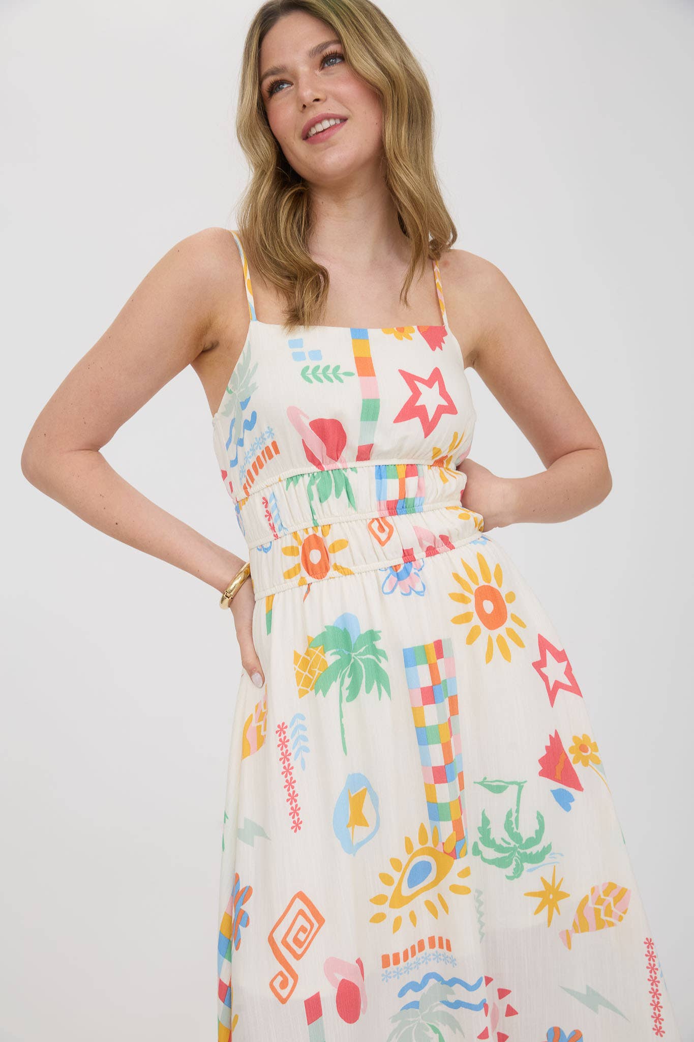 SUMMER PRINT SPAGHETTI STRAP MIDI SUNDRESS