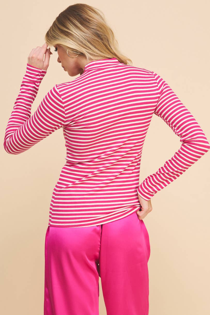 Be Simple Striped Top Fuchsia
