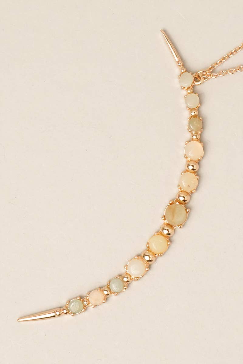 Moon Shaped Semi-Precious Stone Long Necklaces