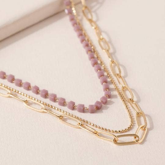 3 Row Necklace Color Beads / Ball / Paperclip Chain