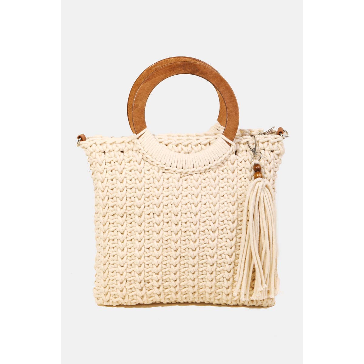 Hoop Handle Crochet Knit Tote Bag