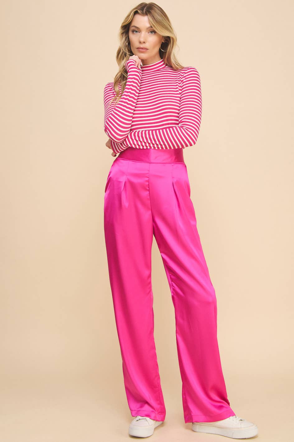Be Simple Striped Top Fuchsia