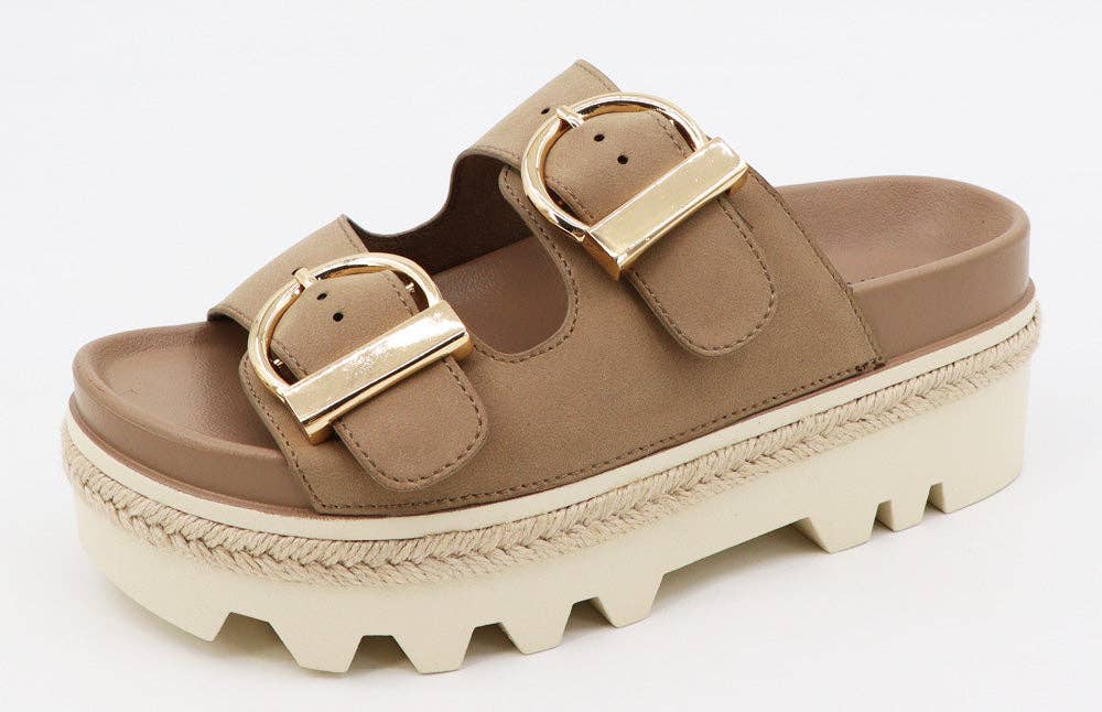 Platform Double Buckle Strap Slide Sandals