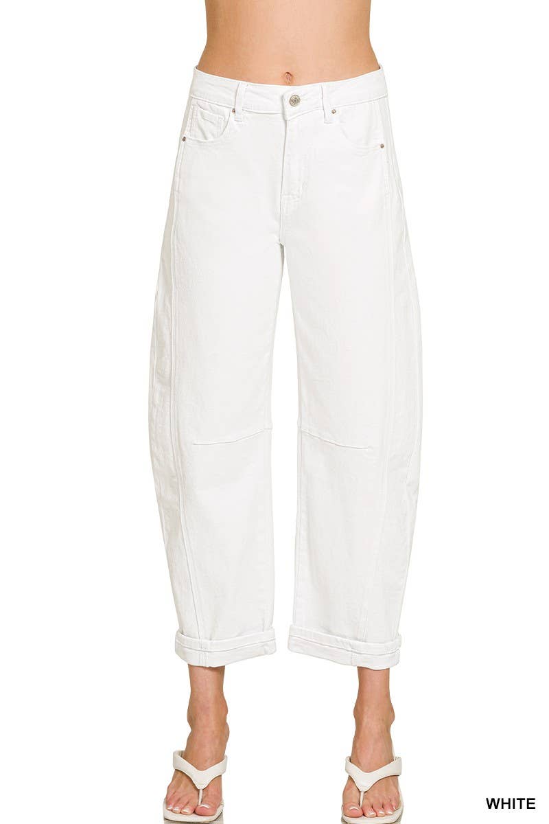 High Rise Barrel-leg Cropped Color Denim Pants ( 3 color options)