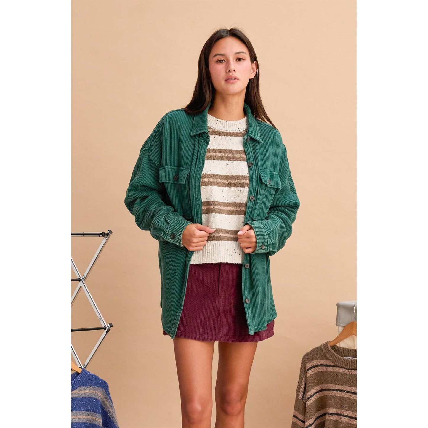 Oversized Mineral Washed Waffle Shacket
