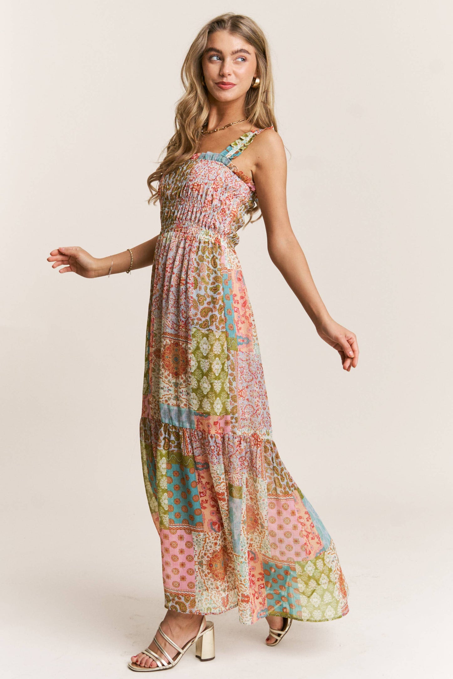 Smocked Top PatchWork Maxi Dress