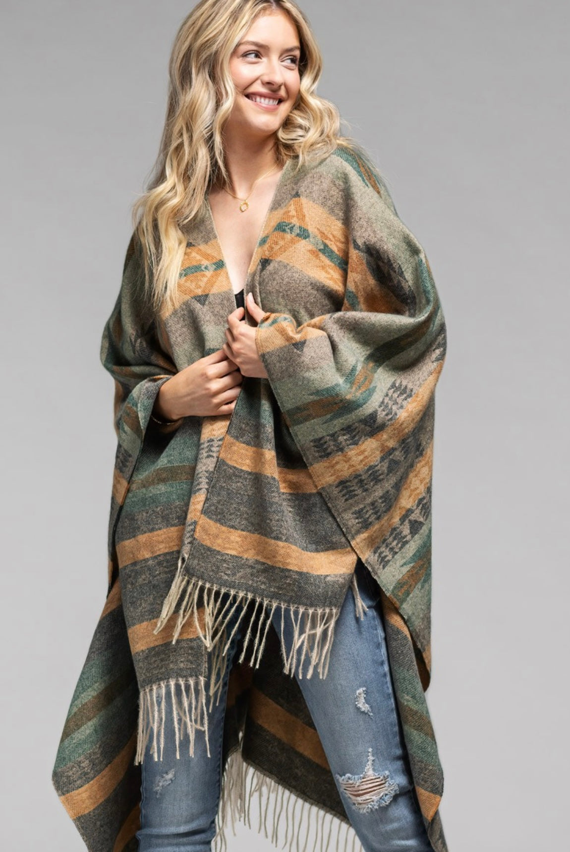 Woven Aztec Pattern Ruana
