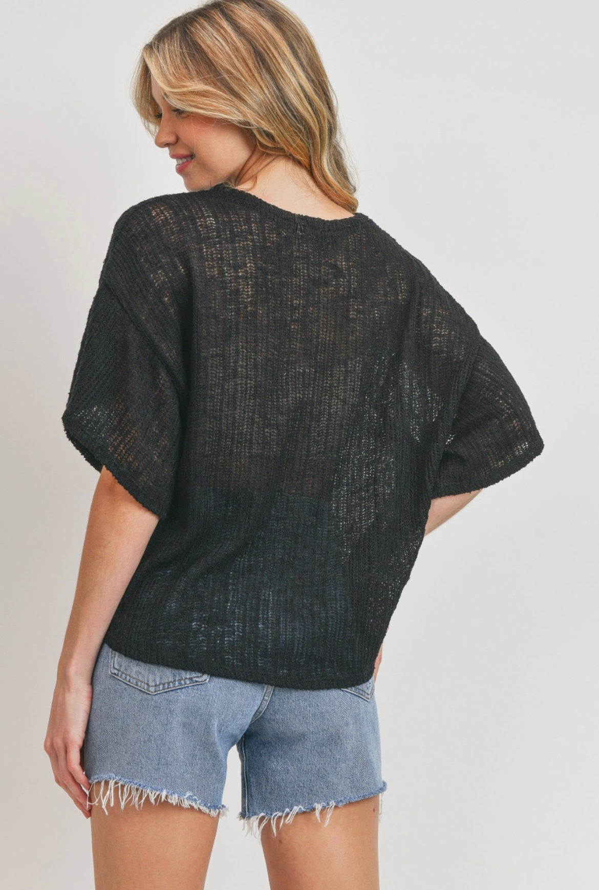 Short Sleeves Round Neck Low Gage Knit Top