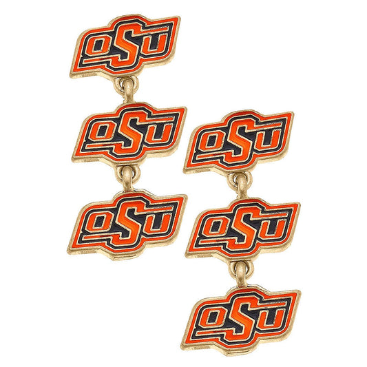Oklahoma State Cowboys Triple Drop Enamel Earrings in Orange