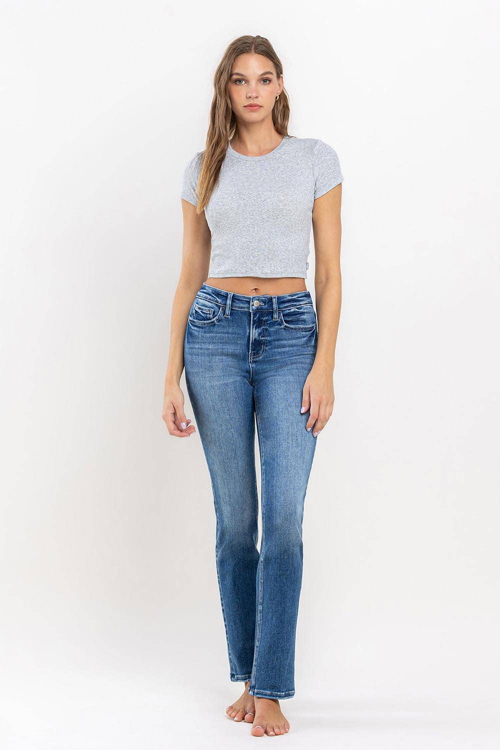 HIGH RISE LONG SLIM STRAIGHT JEANS T6201