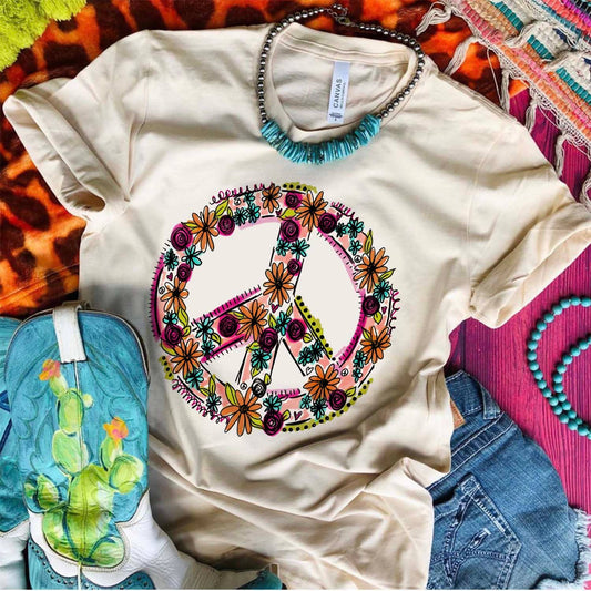 Peace Sign with Flowers - Cream
