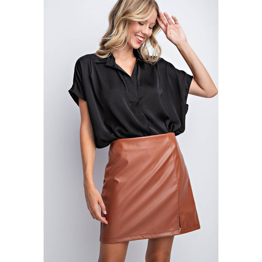 FAUX LEATHER MINI SKIRT BROWN