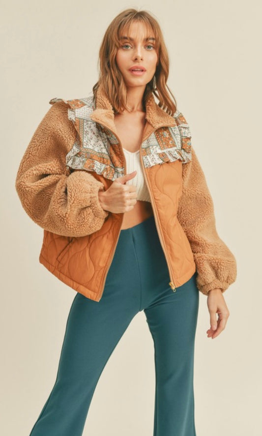 FAUX FUR QUILTED PUFF JACKET