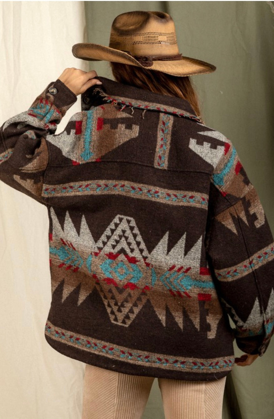Aztec pattern collared casual jacket