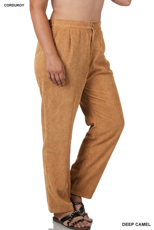 PLUS HIGH RISE CORDUROY PANTS WITH POCKETS