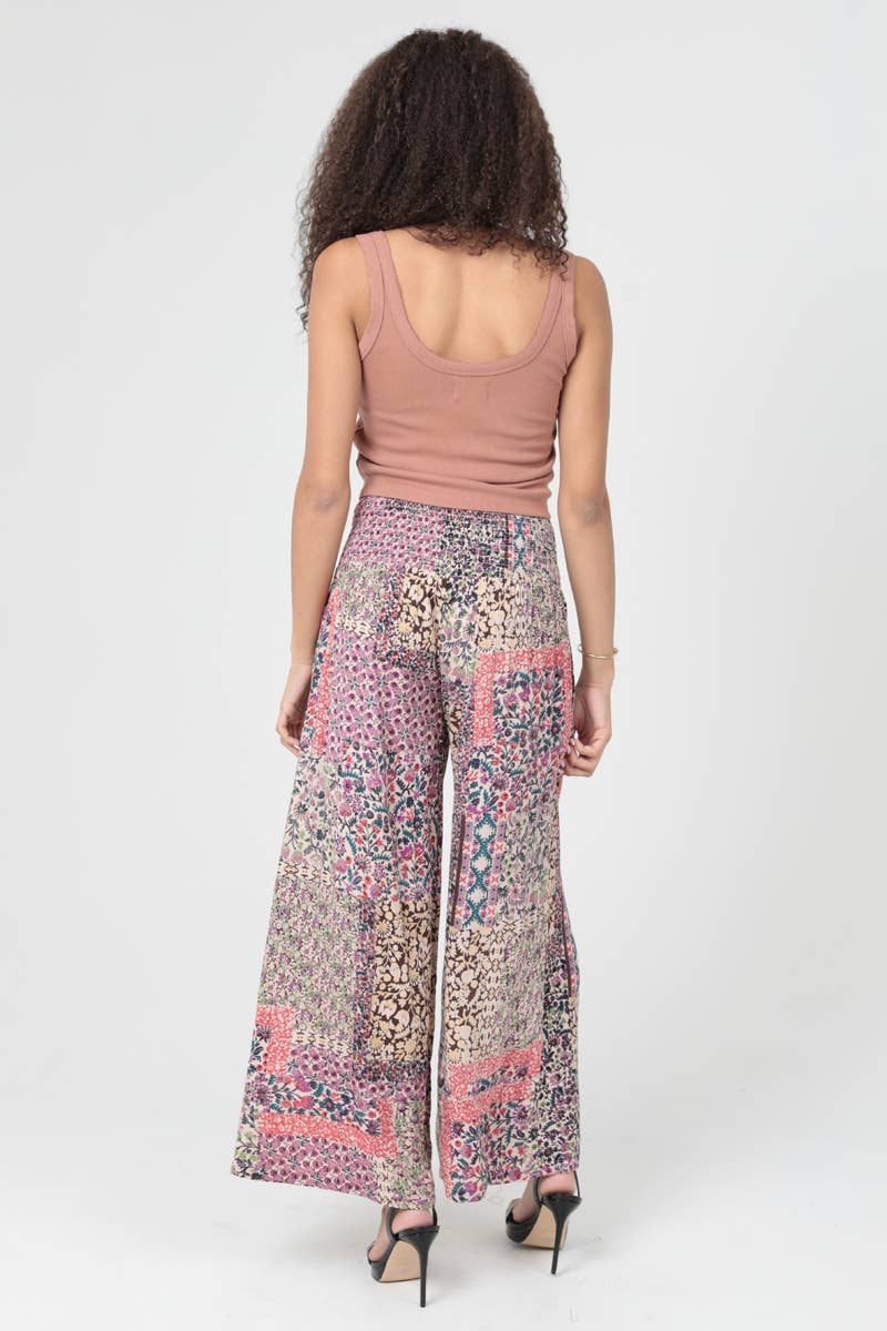 Boho wide leg patchwork printed pant