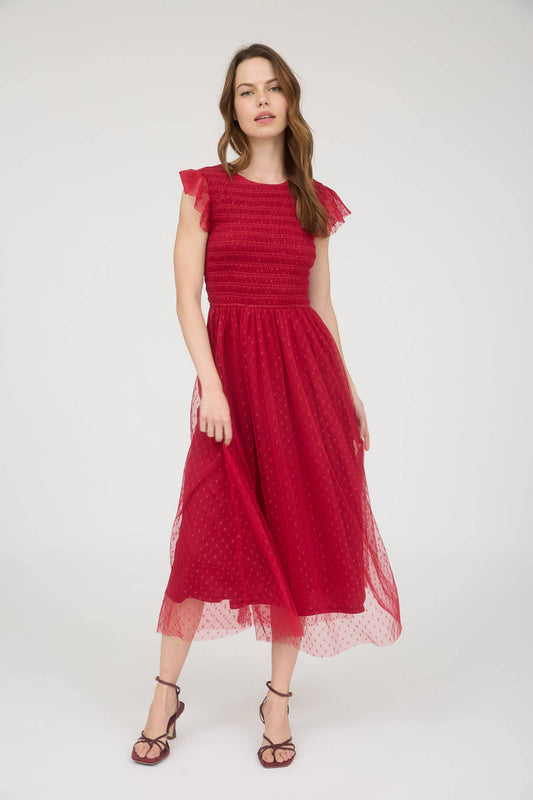 Sheer Chiffon Smocked Midi Dress