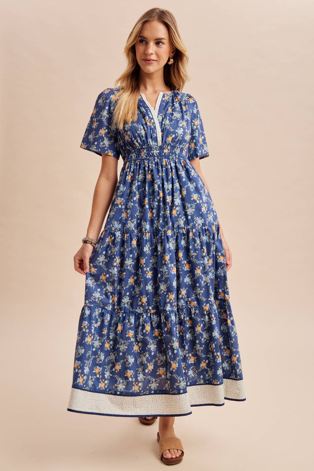 COTTON FLORAL BORDERED MAXI DRESS